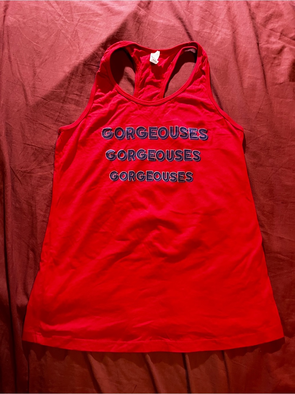 Bella Canvas Red Racerback Tank Top That Says GORGEOUSES